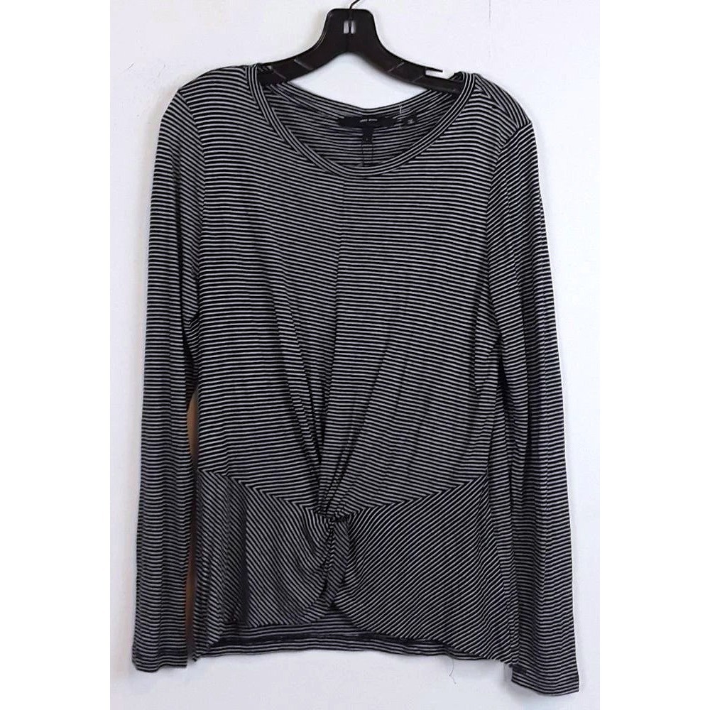 Vero Moda Connie LS Top Womens L Black White Striped Twist Front Long Sleeve